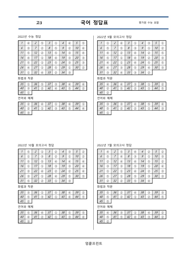 고3 10개년 국어영역 [대수능+평가원] 6월,9월,11월 기출문제 모음집 A4/수능시험지